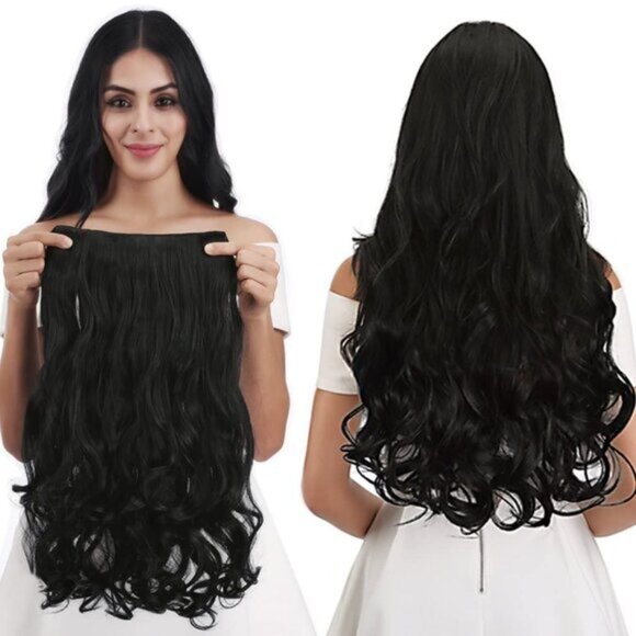 1-Pack 24" Synthetic Curly Wave Full Head Natural Black Clip-in Hair Extensions - Picture 1 of 8